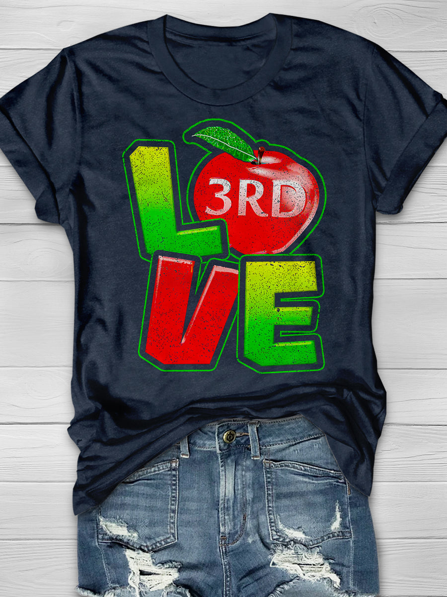 3rd Grade Teacher Love Apple Print Graphic T-shirts