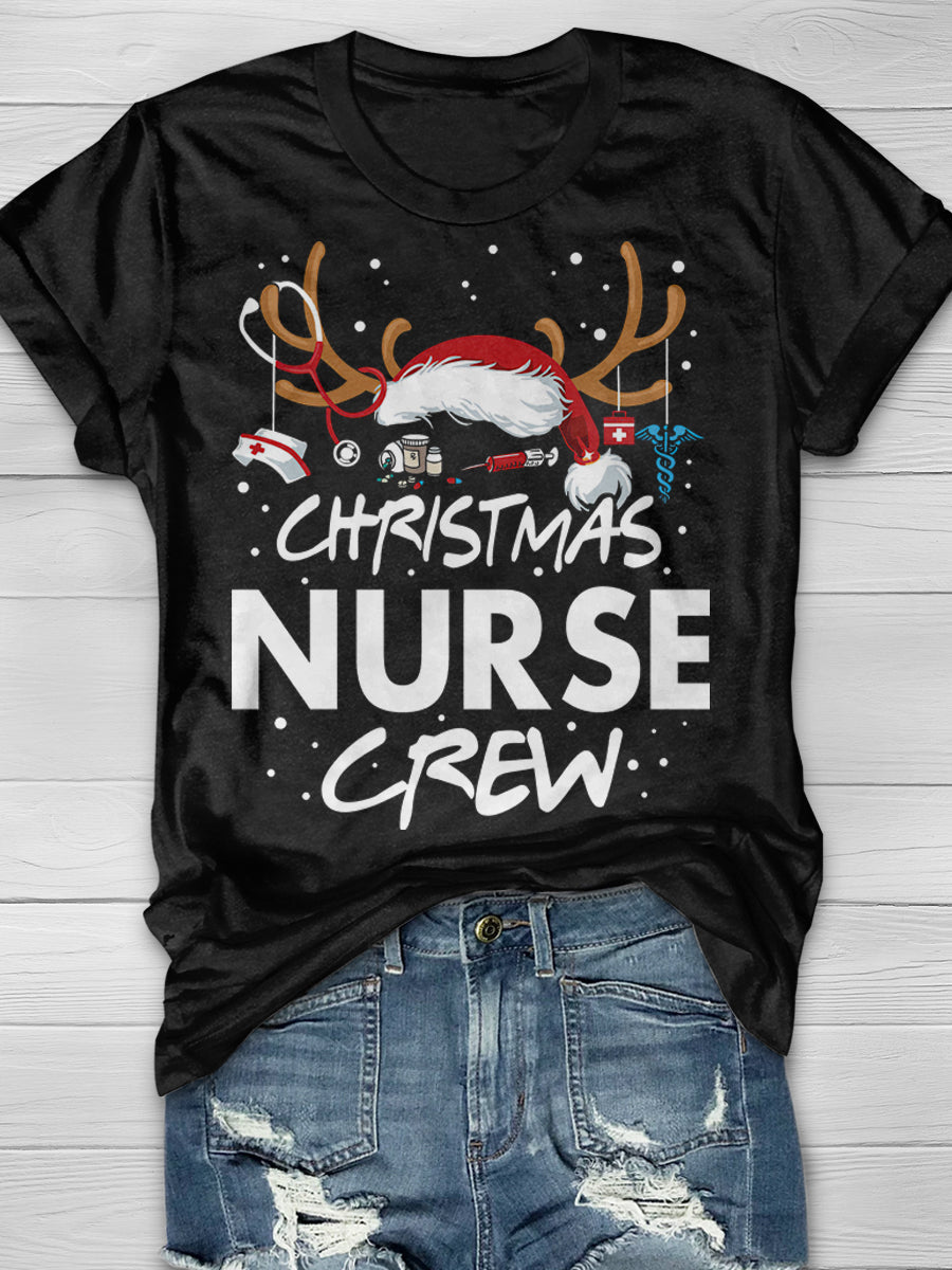 Christmas Nurse Crew Print Short Sleeve T-shirt