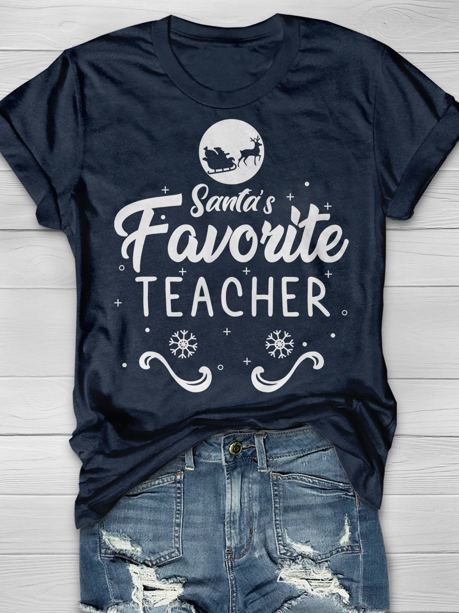 Santa's Favorite Teacher Print Graphic T-shirts