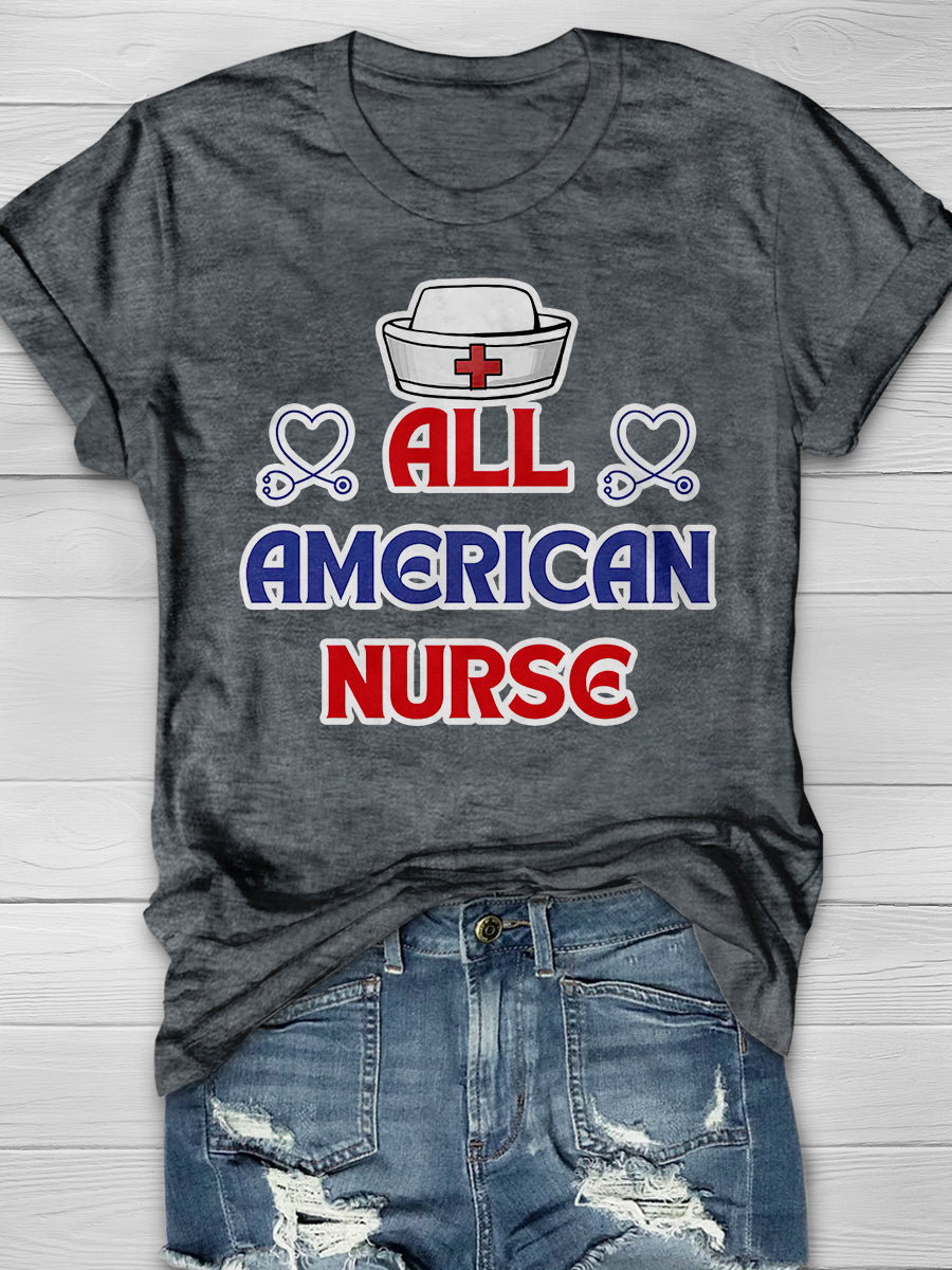 American Patriotic Nurse Print Short Sleeve T-shirt
