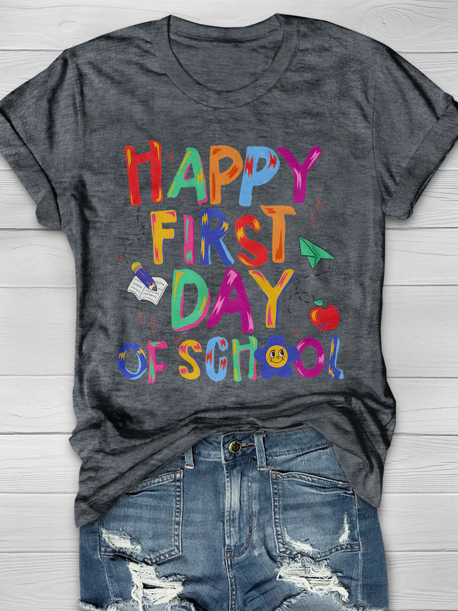 First Day of School Print Short Sleeve T-shirt