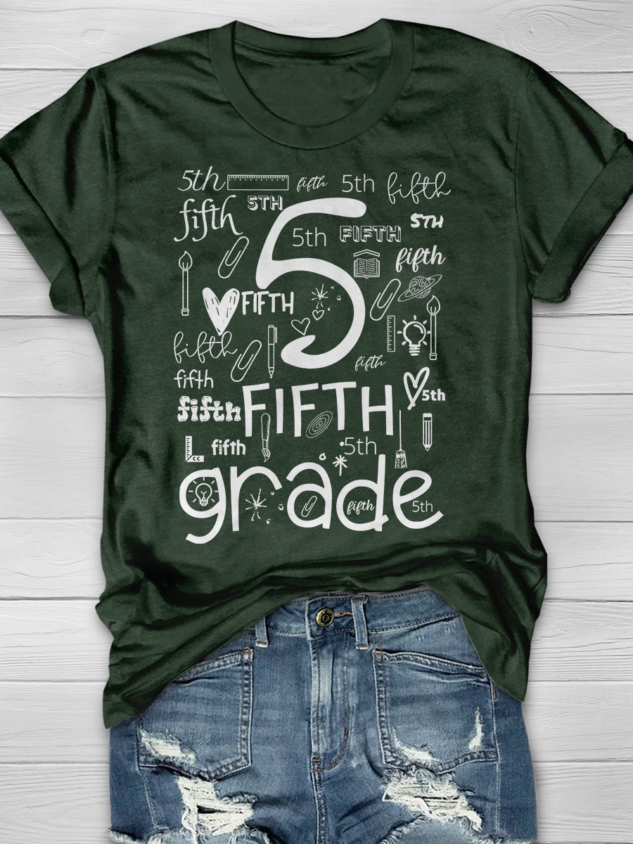 Fifth Grade Print Graphic T-shirts