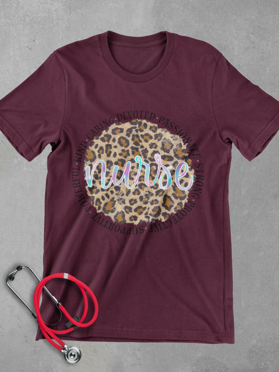Leopard Pattern Nurse Graphic T-shirt