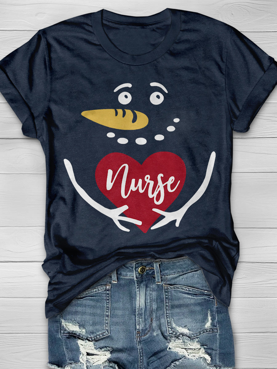 Christmas Nurse Print Short Sleeve T-shirt