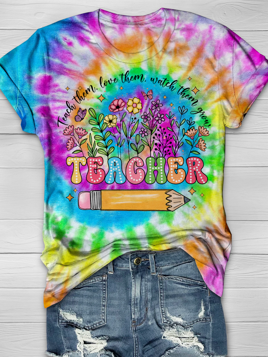 Teach them Love them Watch them grow Teacher Print T-shirts