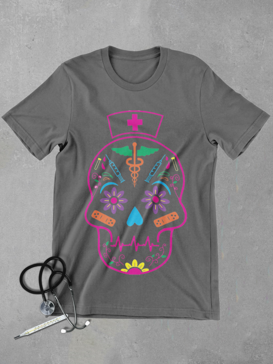 LED Skeleton Nurse Graphic T-shirt