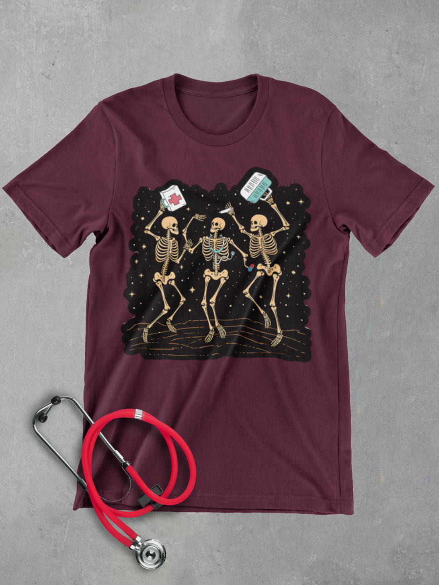 Skeleton Dancing Nurse Graphic T-shirt