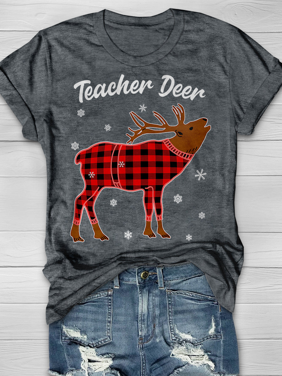 Teacher Deer Print Graphic T-shirts
