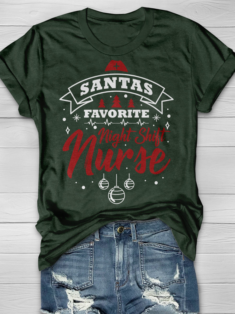 Christmas Night Shift Nurse Print Short Sleeve T-shirt