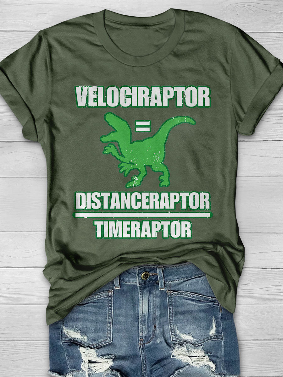 Velociraptor Equals Distance Over Time Raptor Print Short Sleeve T-shirt