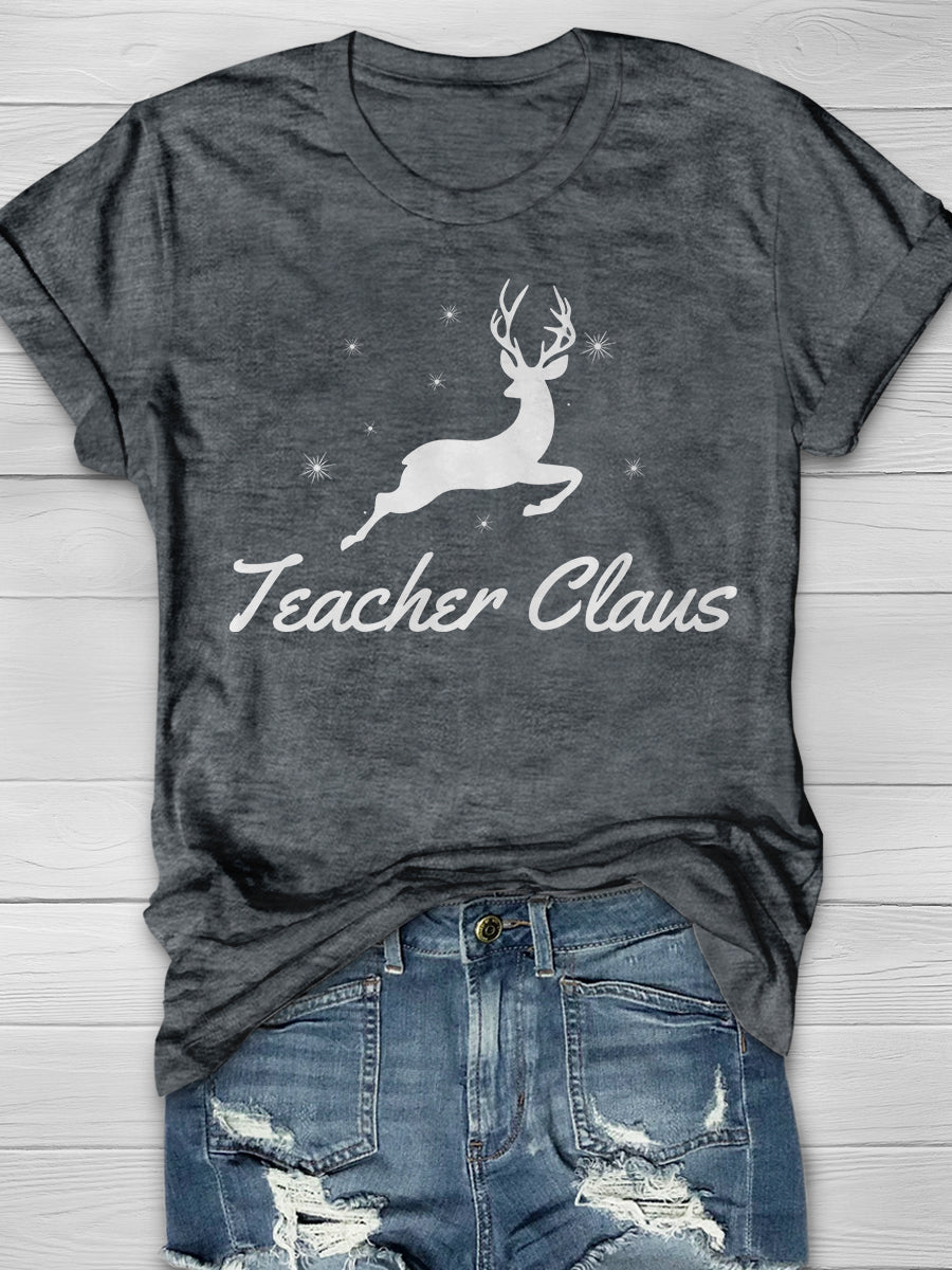 Teacher Claus Christmas Print Graphic T-shirts