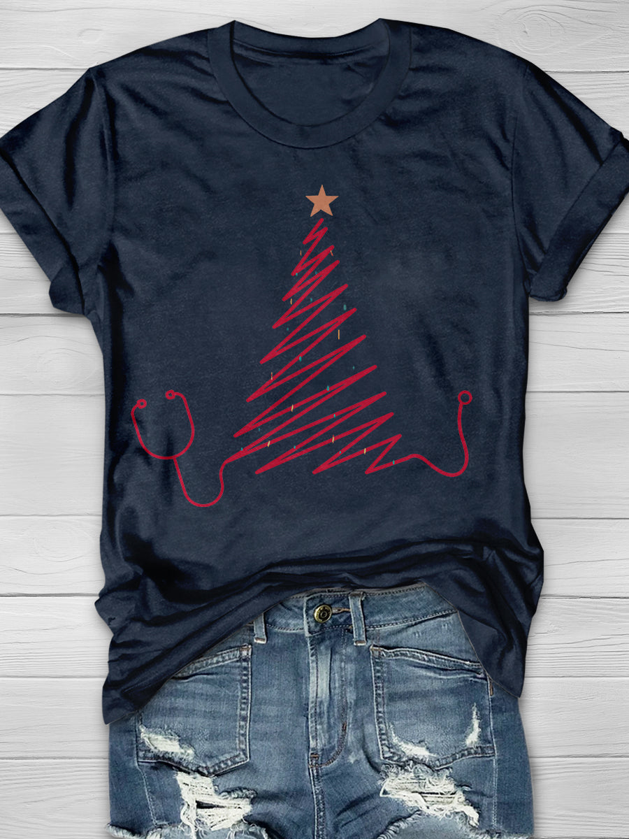 Christmas Nurse Print Short Sleeve T-shirt