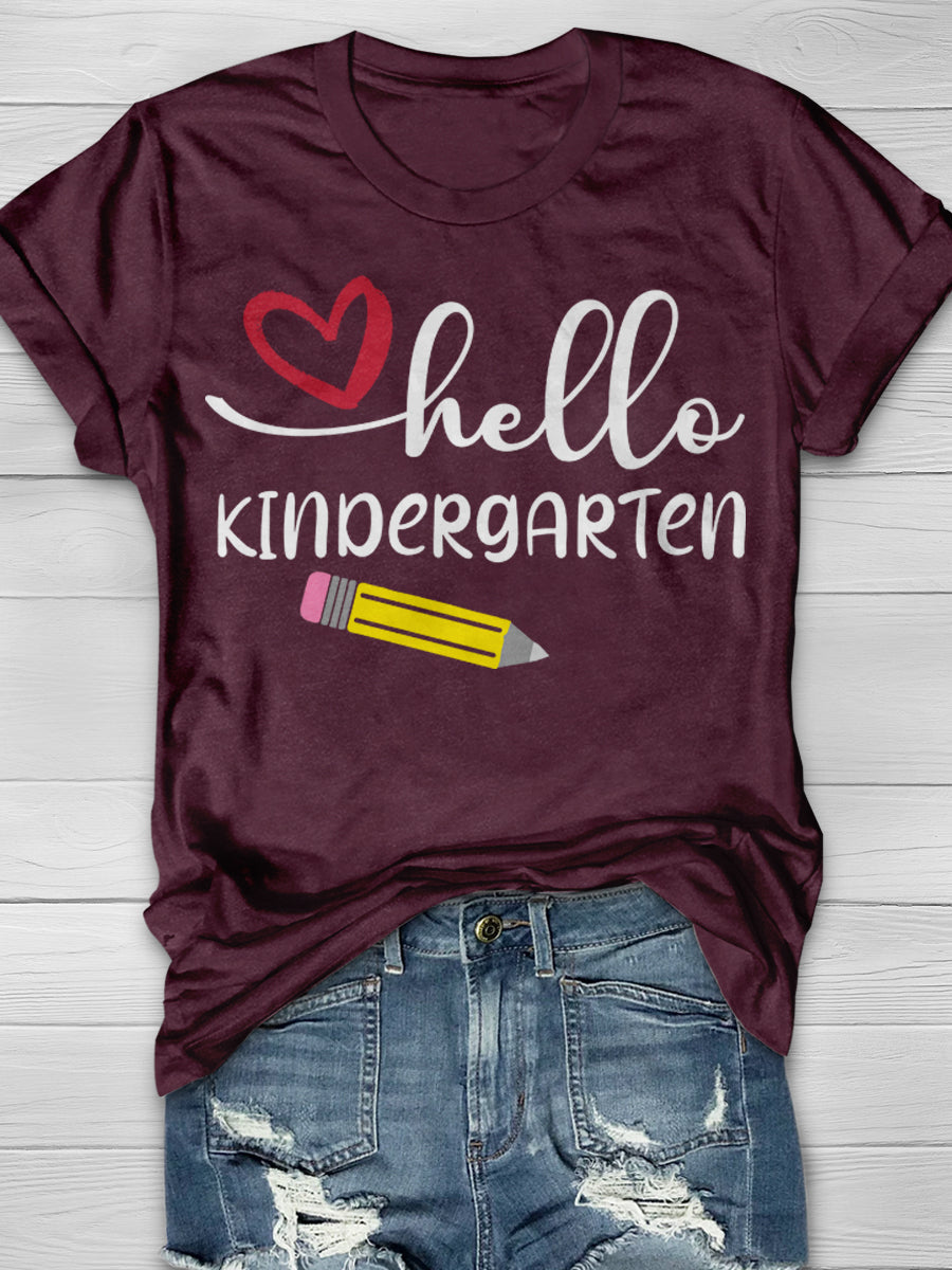 Hello Kindergarten Print Graphic T-shirts