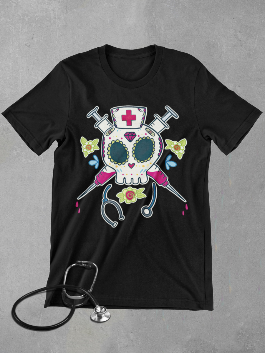Skeleton Pirate Nurse Graphic T-shirt