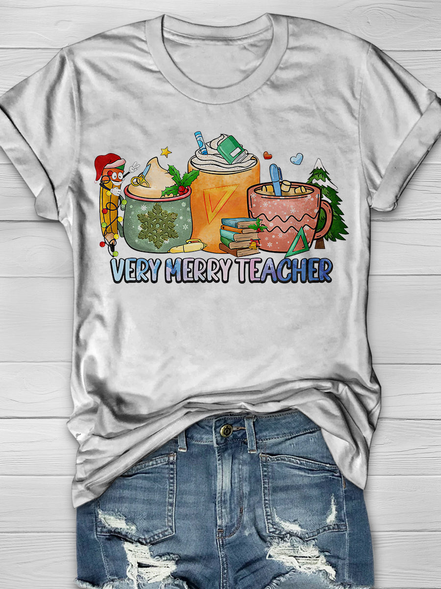 Very Merry Teacher Print Graphic T-shirts