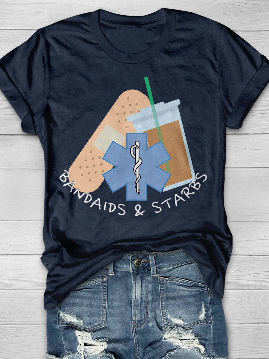 Bandaids & Starbs Print Short Sleeve T-shirt