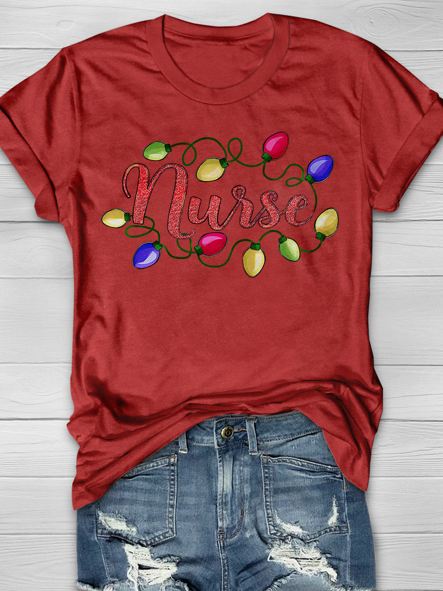 Christmas Nurse Print Short Sleeve T-shirt