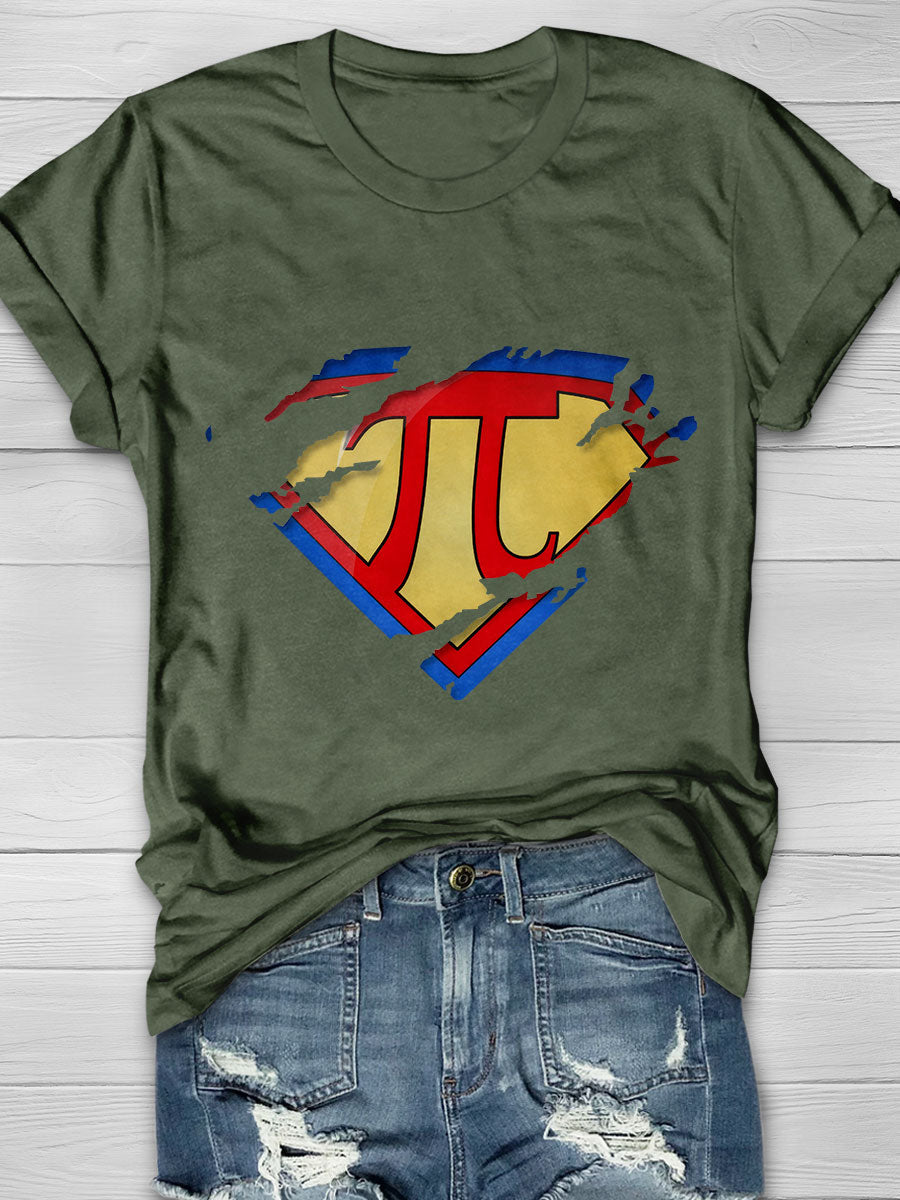 Super Pi Math Symbol Ripped Material Hero Parody Graphic Print Short Sleeve T-shirt