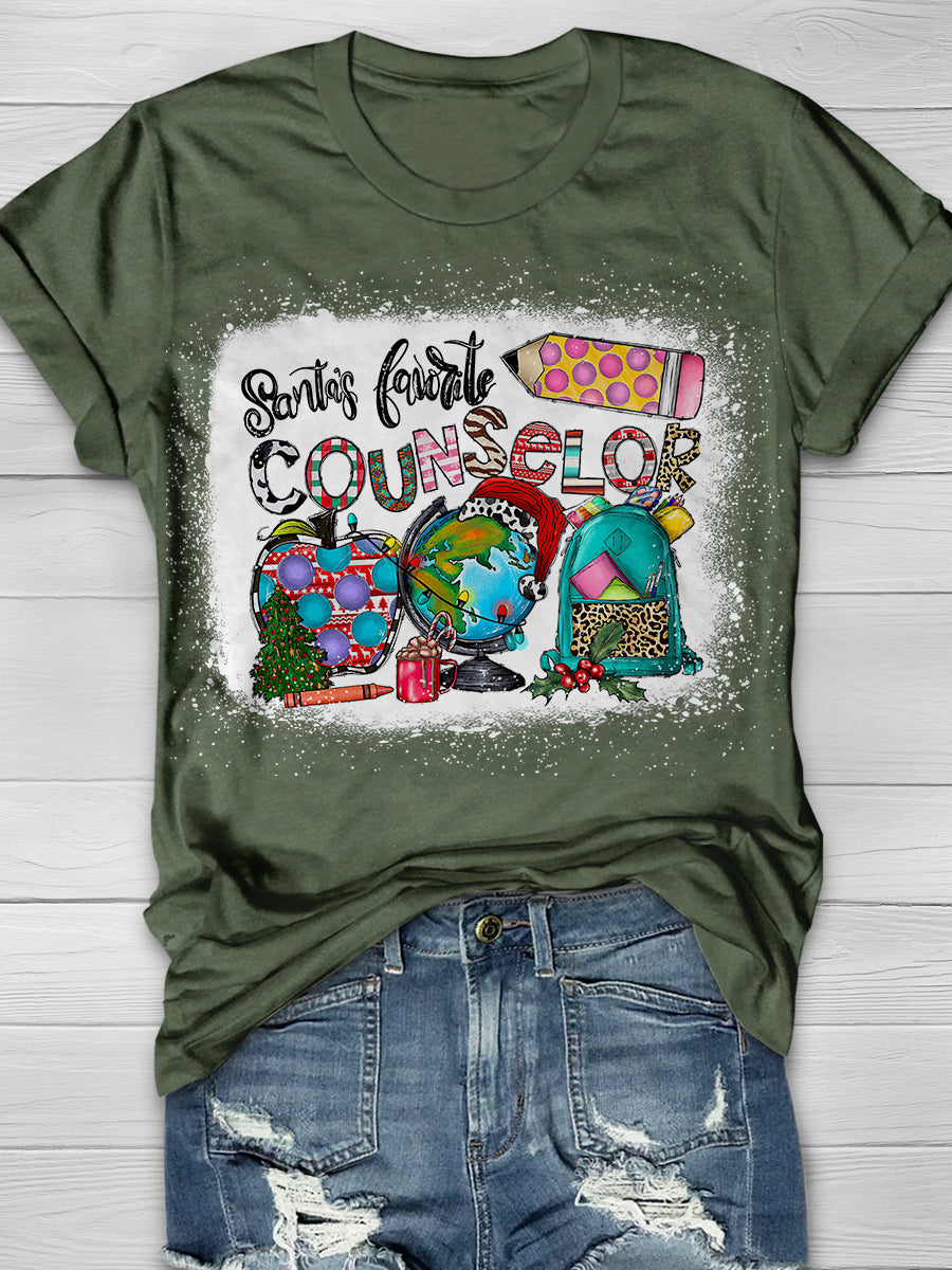 Santa's Favorite Counselor Print Graphic T-shirts