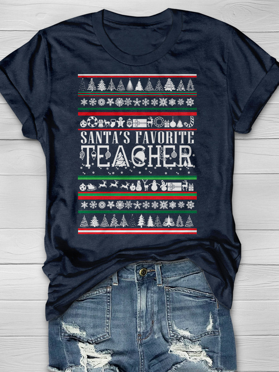 Santa's Favorite Teacher Print Graphic T-shirts