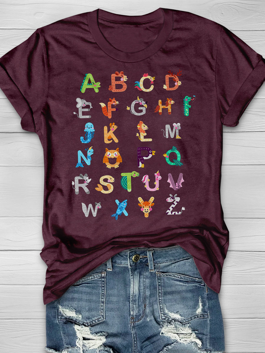 Animals Alphabet Print Graphic T-shirts