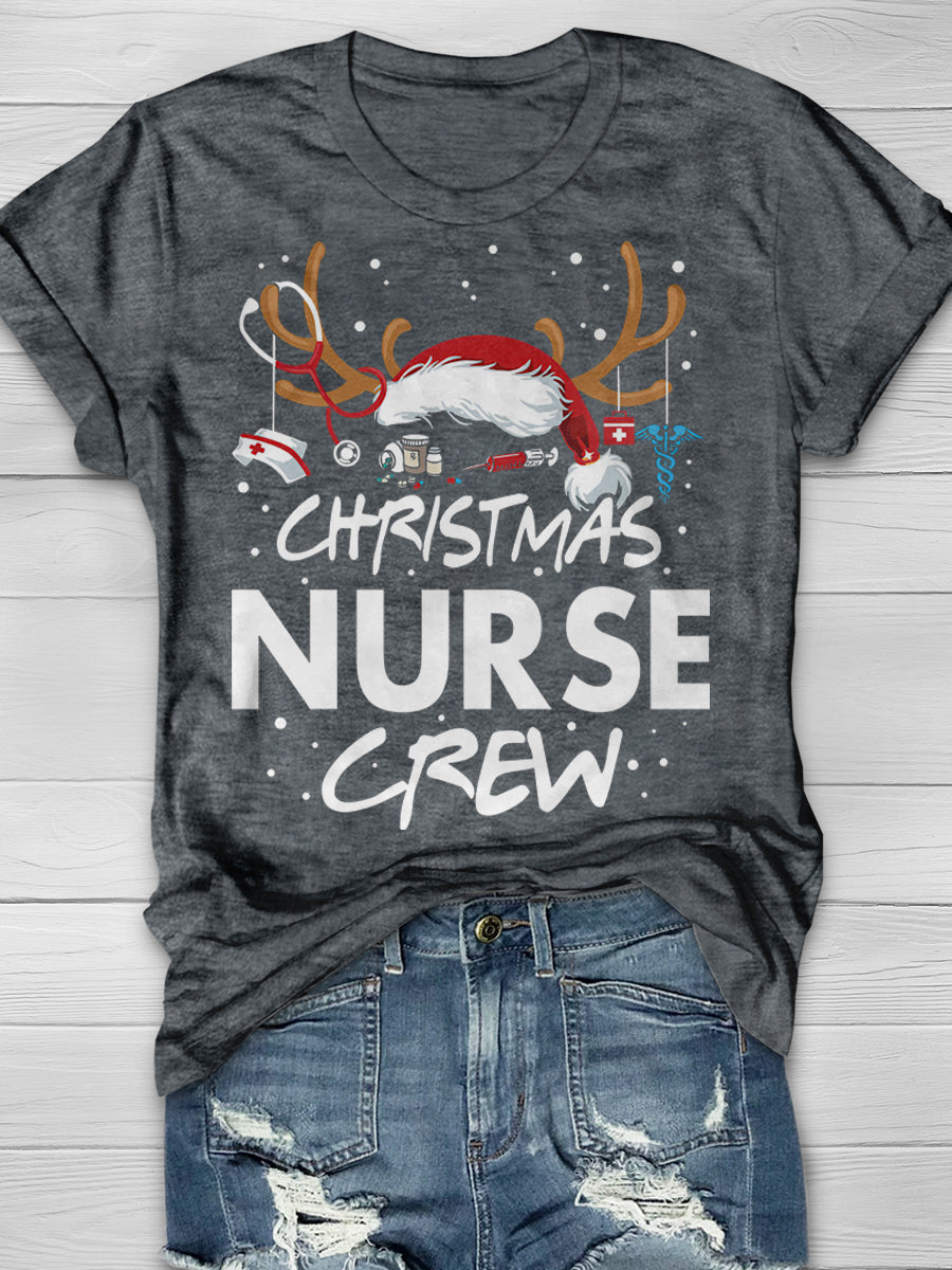 Christmas Nurse Crew Print Short Sleeve T-shirt