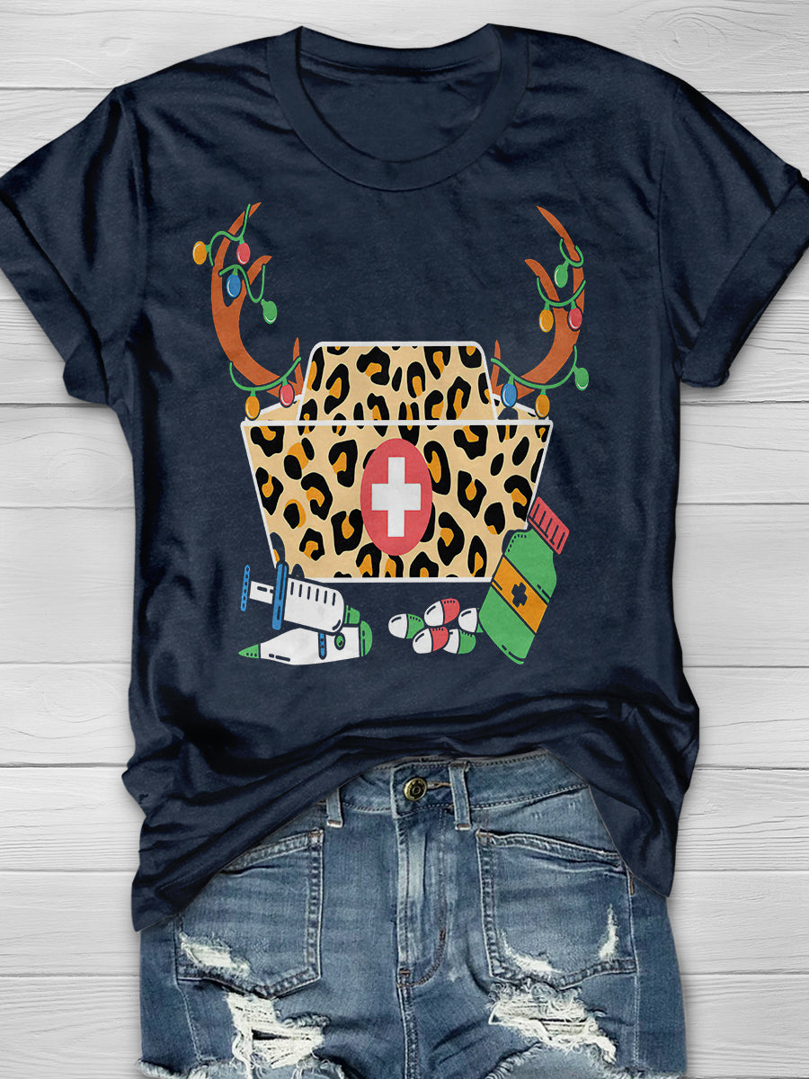 Christmas Nurse Print Short Sleeve T-shirt