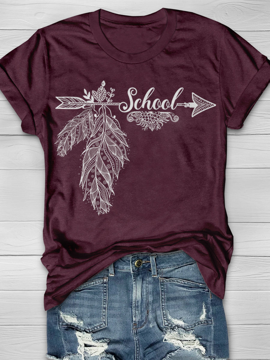 Feather School Print Graphic T-shirts