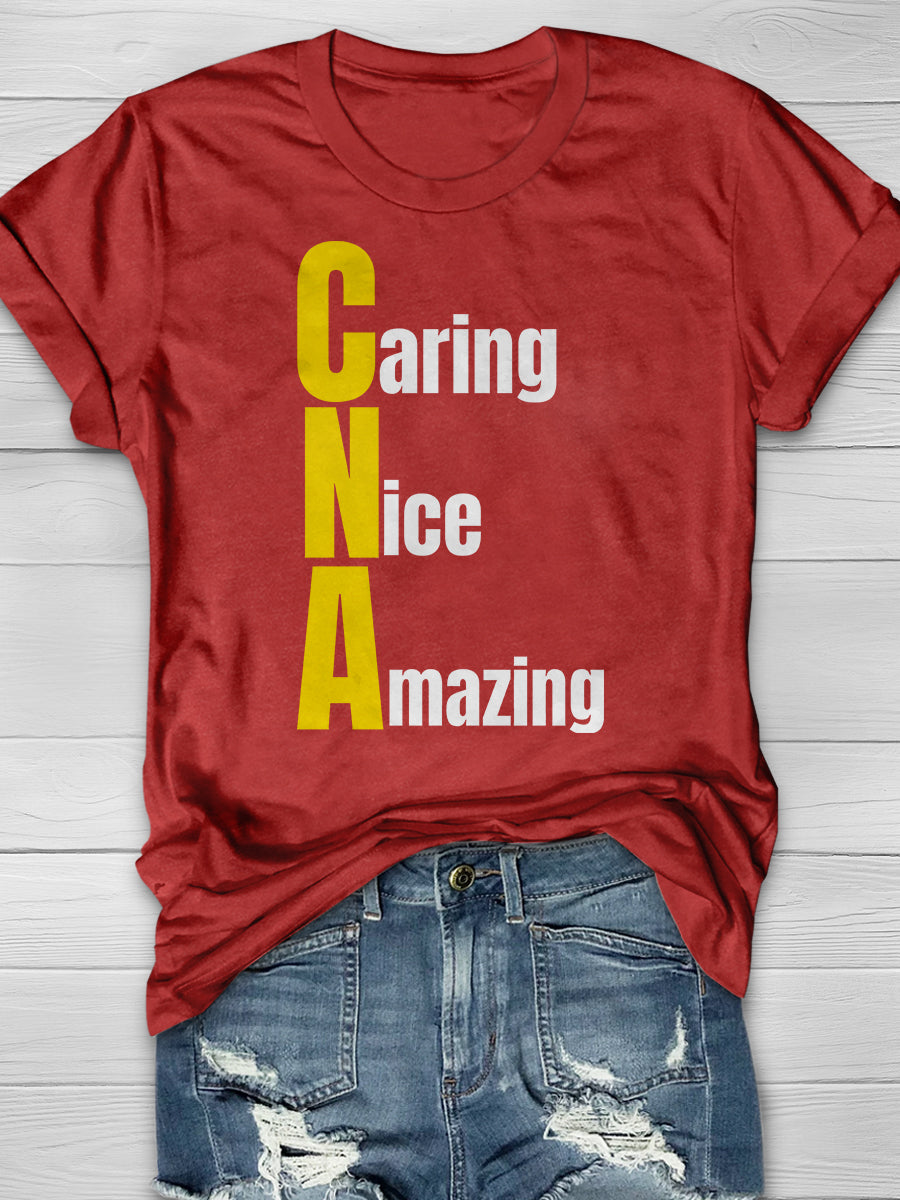 Caring Nice Amazing Print Short Sleeve T-shirt