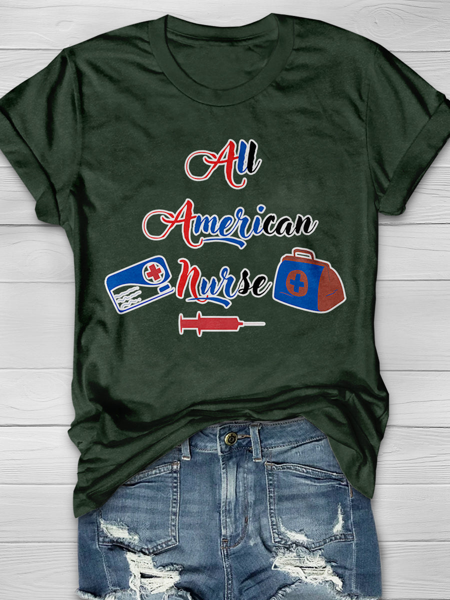 All American Nurse Print Short Sleeve T-shirt