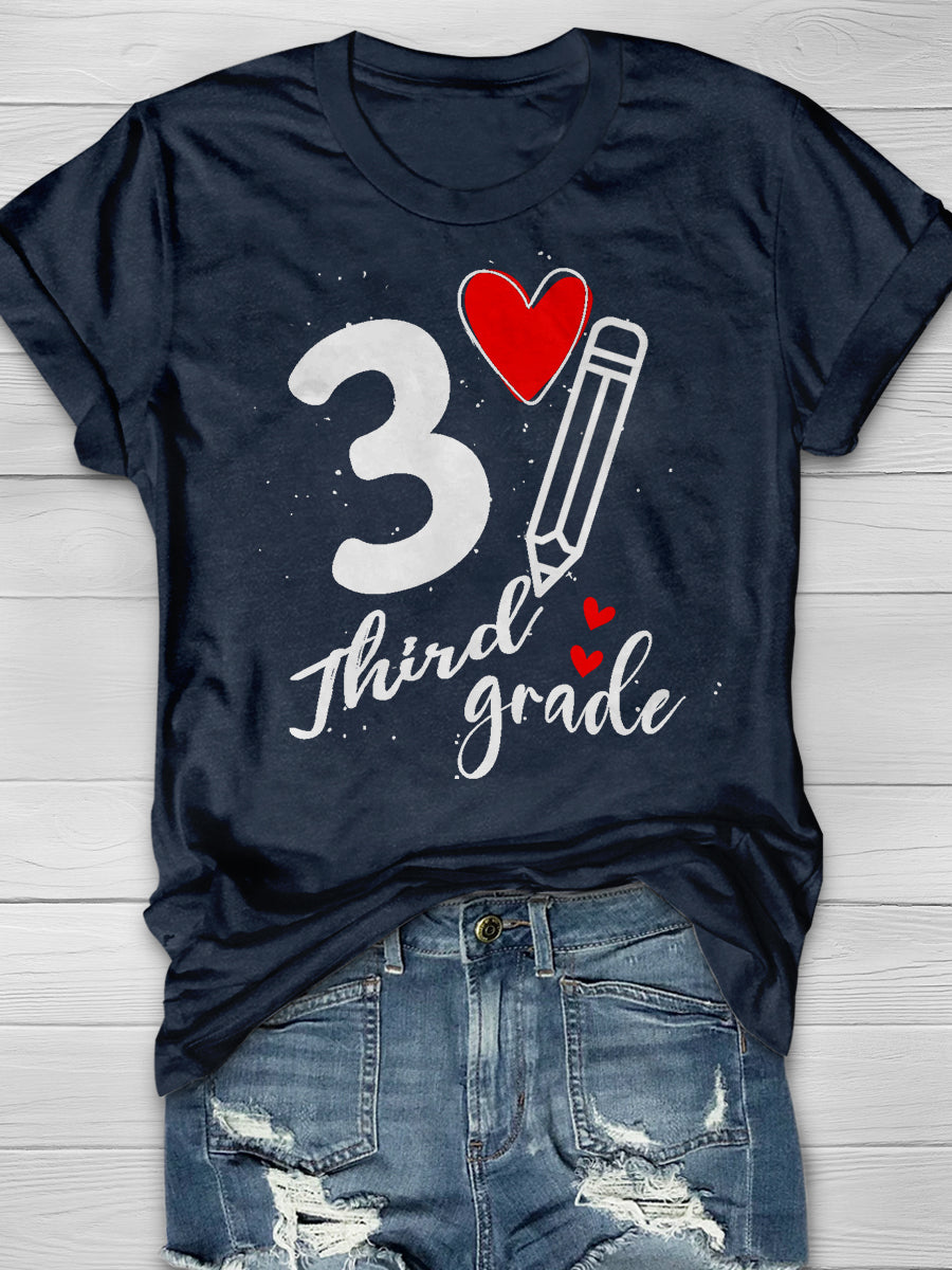 3 Third Grade Print Graphic T-shirts