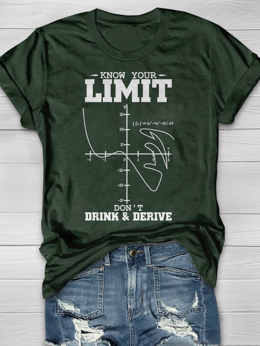Know Your Limit Don't Drink & Derive Print Graphic T-shirts