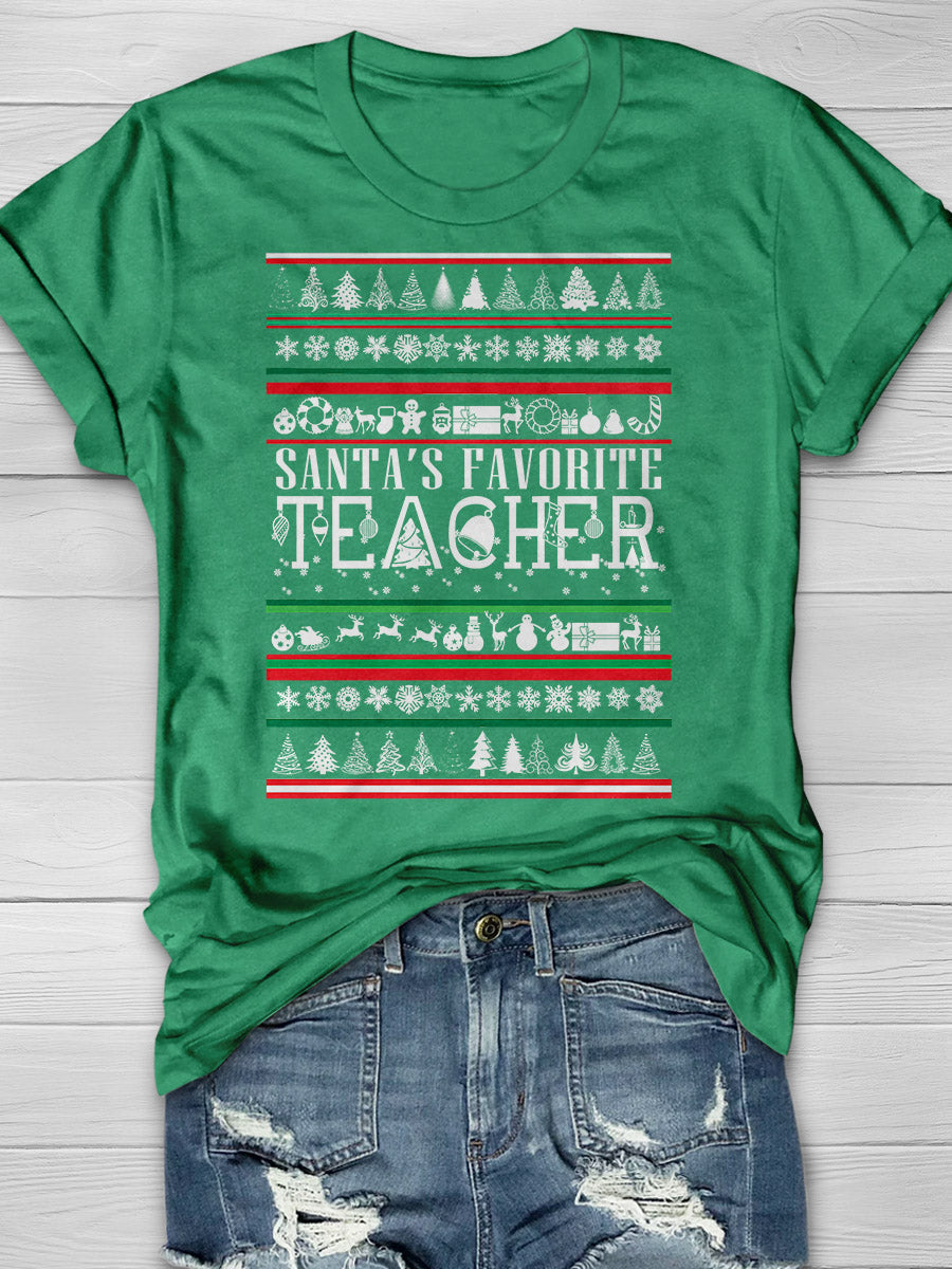 Santa's Favorite Teacher Print Graphic T-shirts