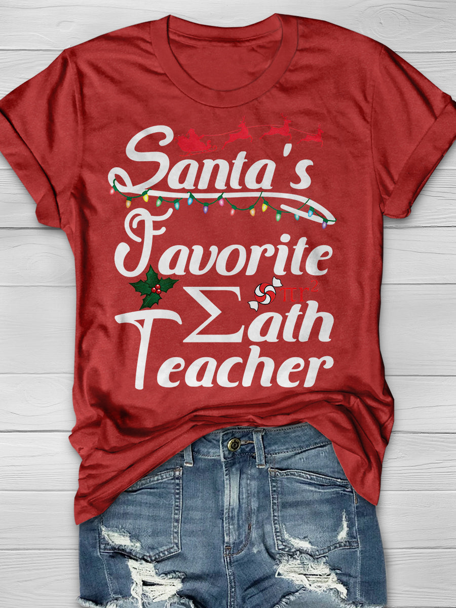 Santa's Favorite Christmas Awesome Math Teacher Print Graphic T-shirts