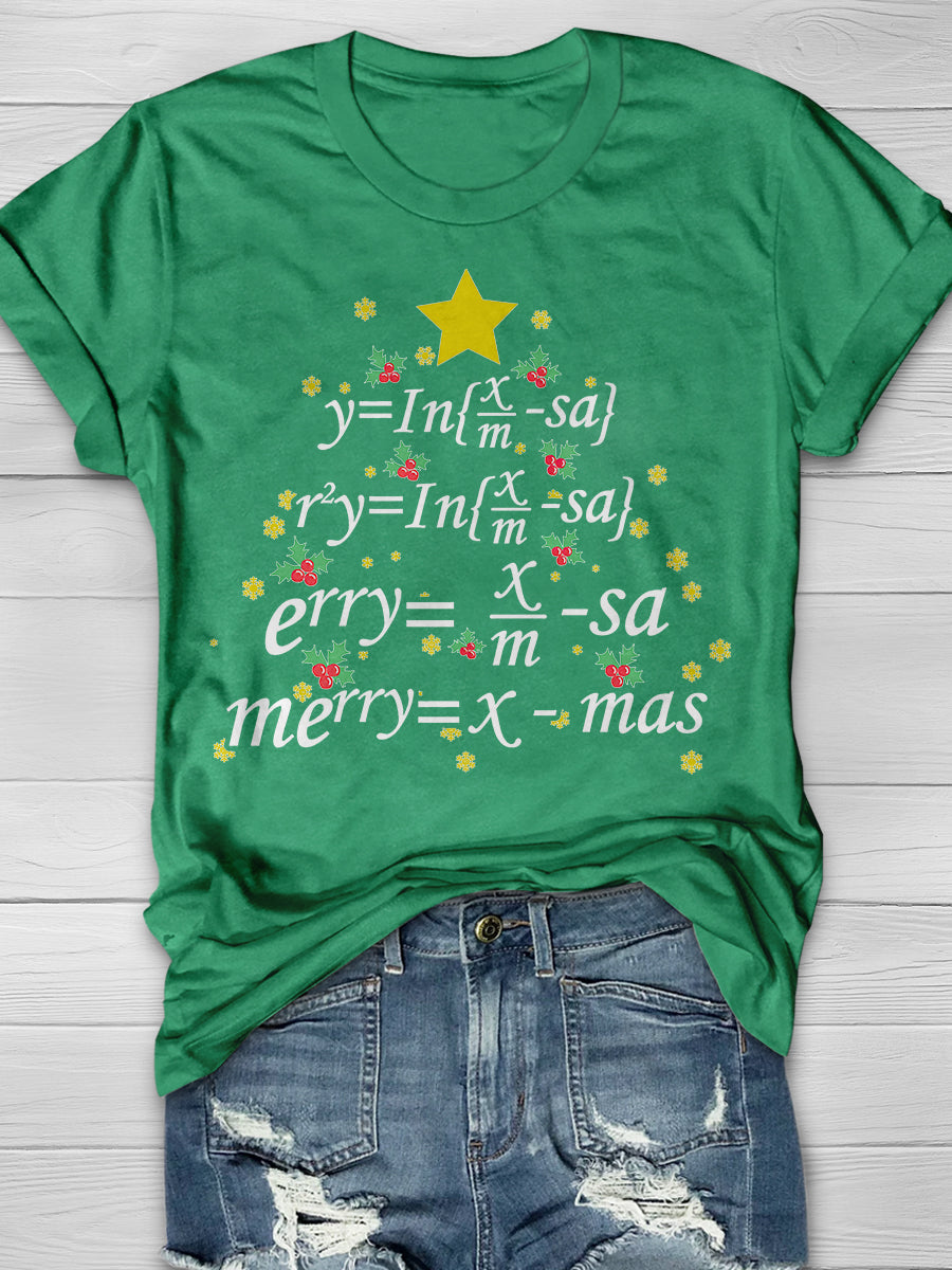 Christmas Math Teacher Tree Print Graphic T-shirts