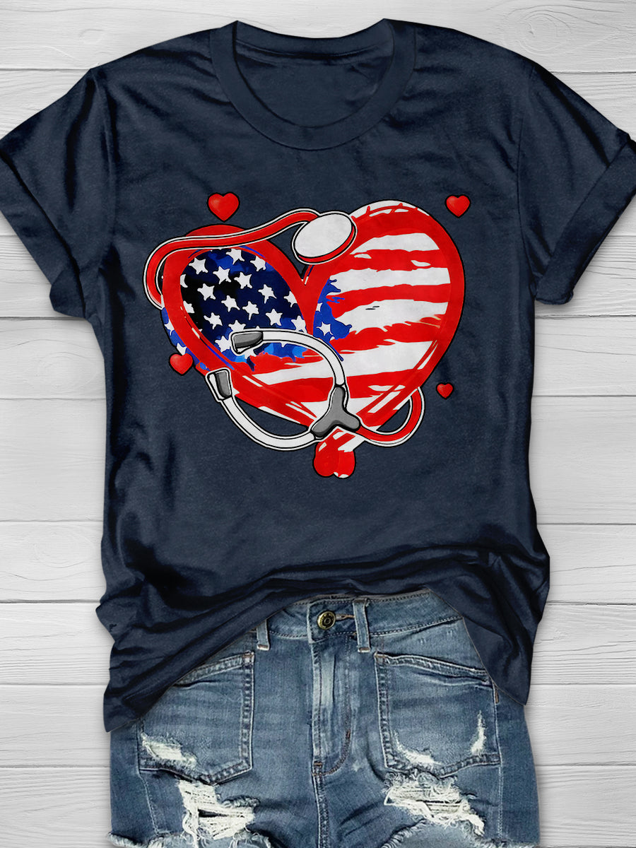 American Nurse 4th of July Print Short Sleeve T-shirt