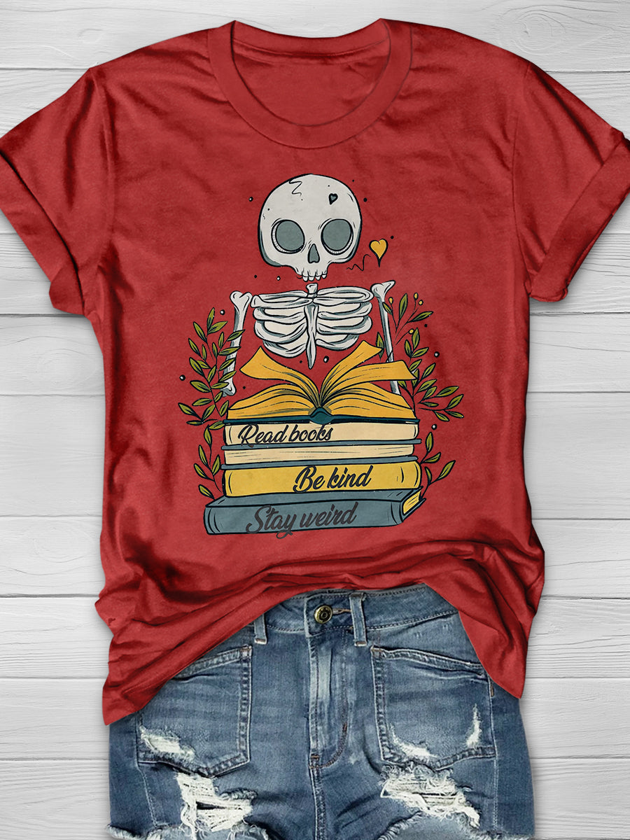Read Books Be Kind Stay Weird Print Graphic T-shirts
