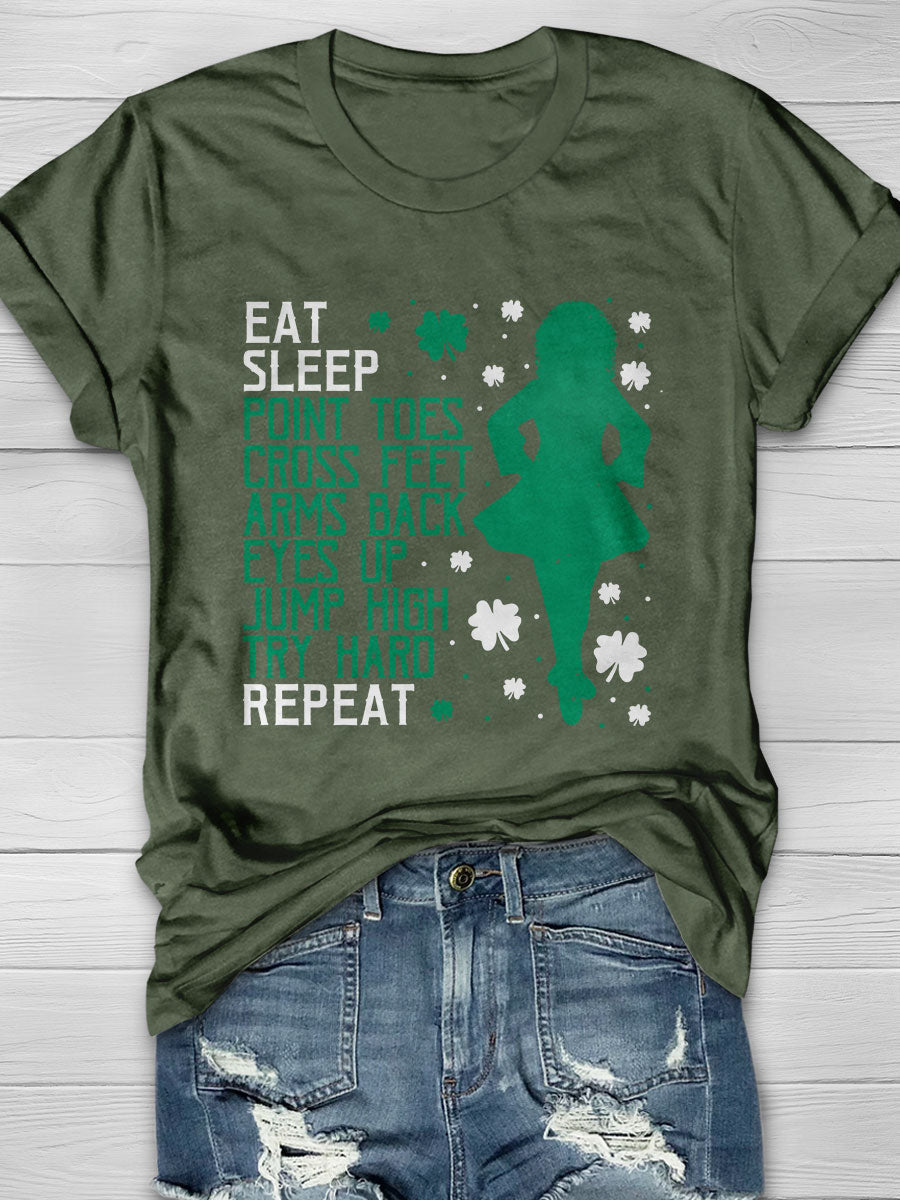 Eat Sleep Point Toes Cross Feet Arms Back Print Graphic T-shirts