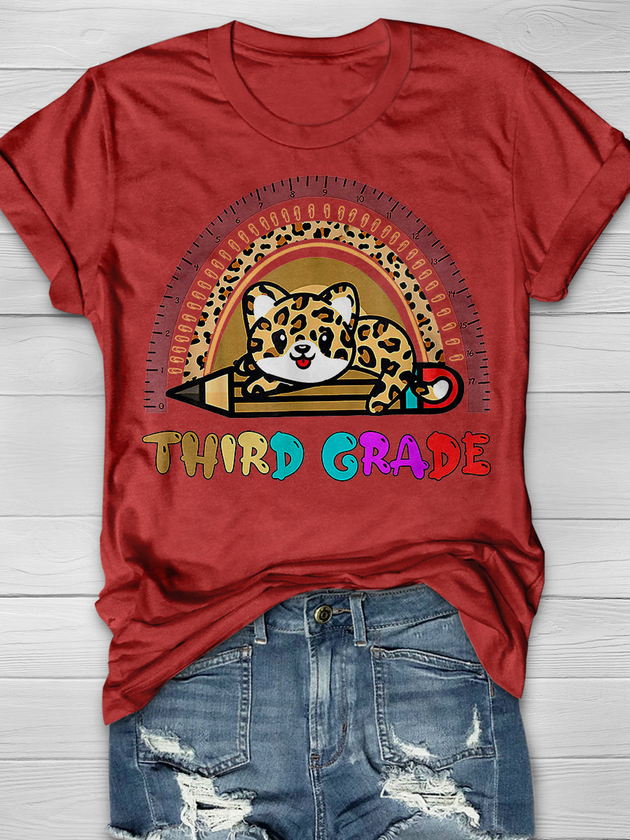 Third Grade Leopard Print Graphic T-shirts