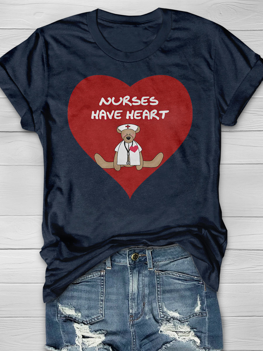 Bear Nurses Have Heart Print Short Sleeve T-shirt