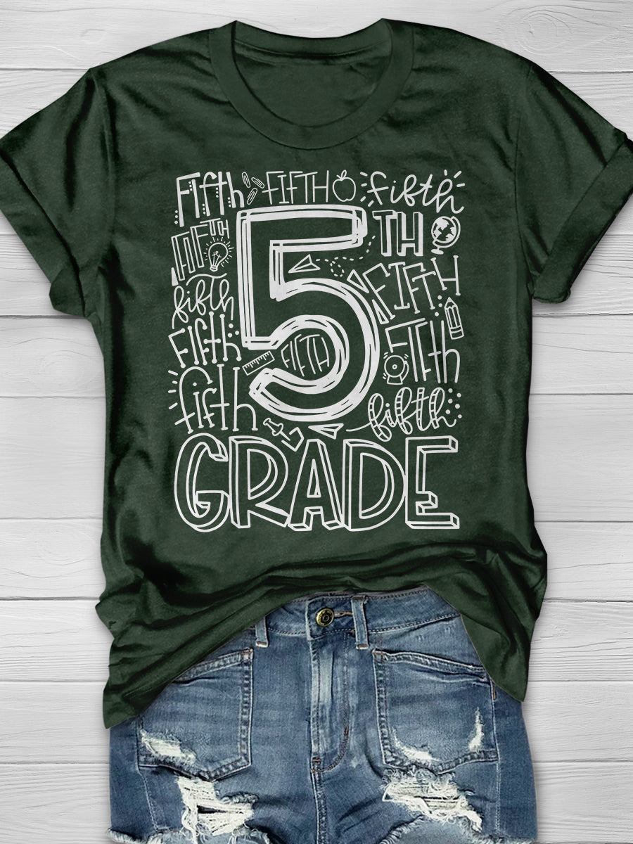 Fifth Grade Print Graphic T-shirts