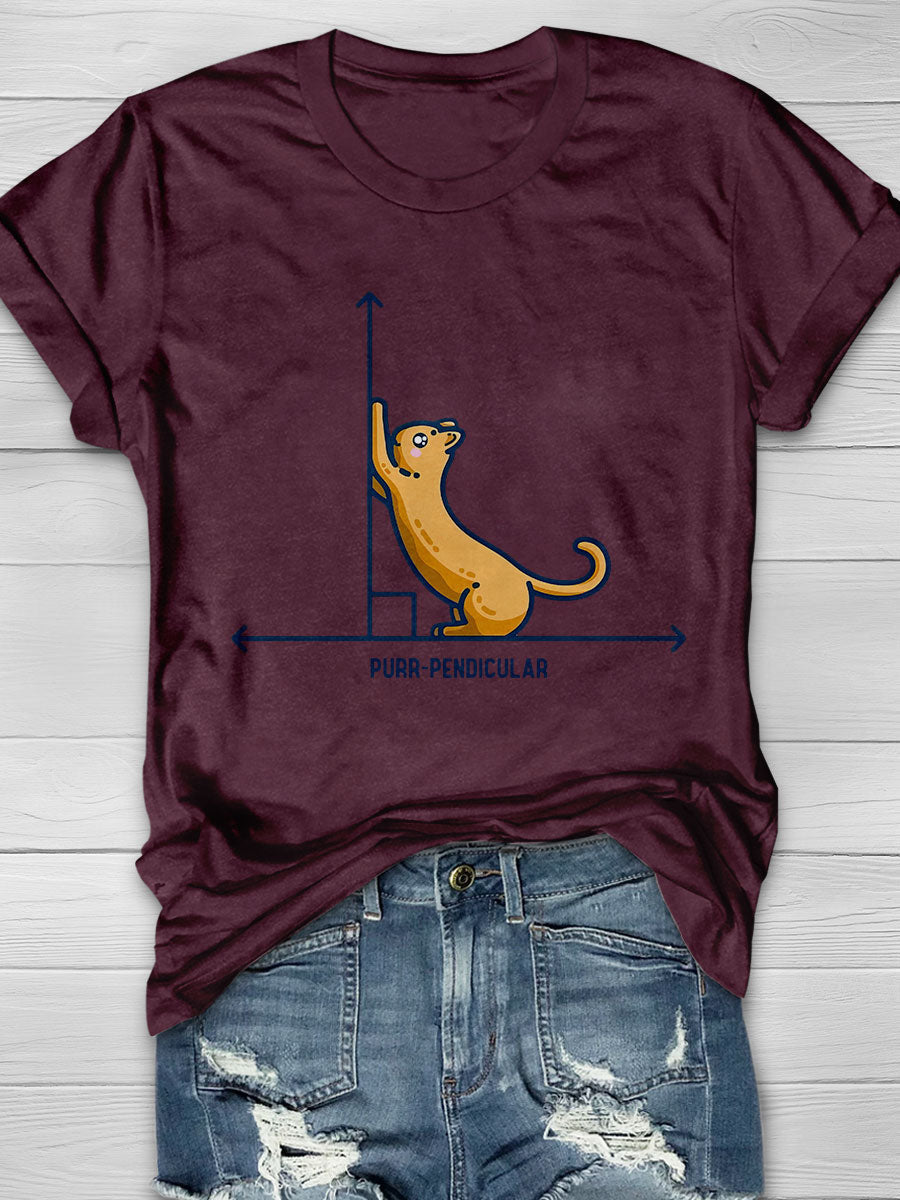 Purr Pendicular Cute Maths Cat Premium Print Short Sleeve T-shirt