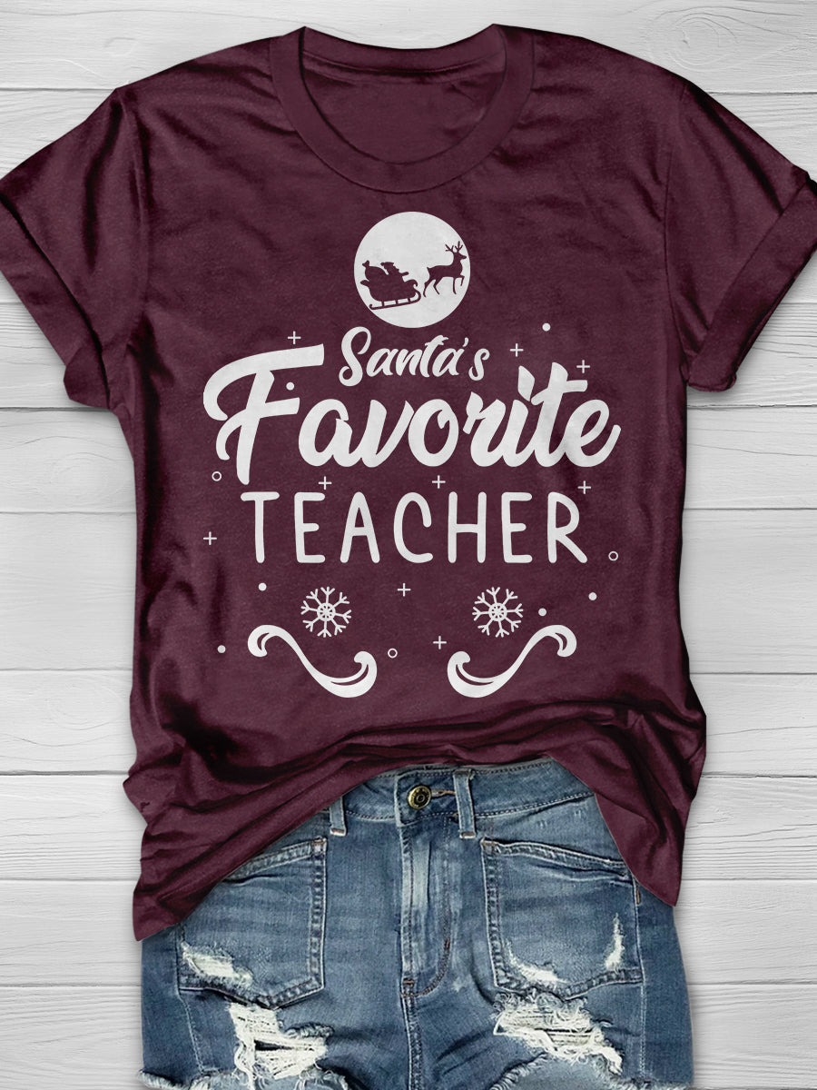 Santa's Favorite Teacher Print Graphic T-shirts