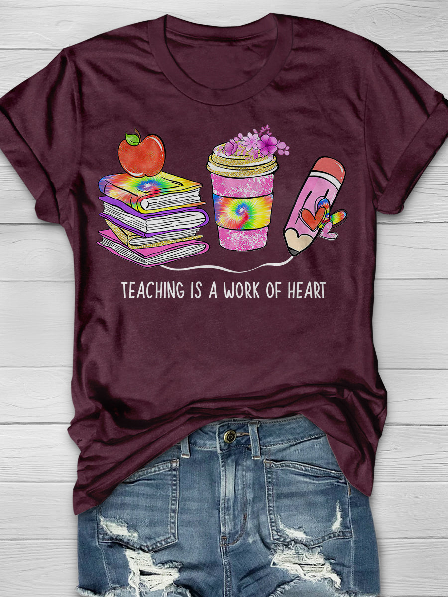 Teaching Is A Work Of Heart Print Graphic T-shirts