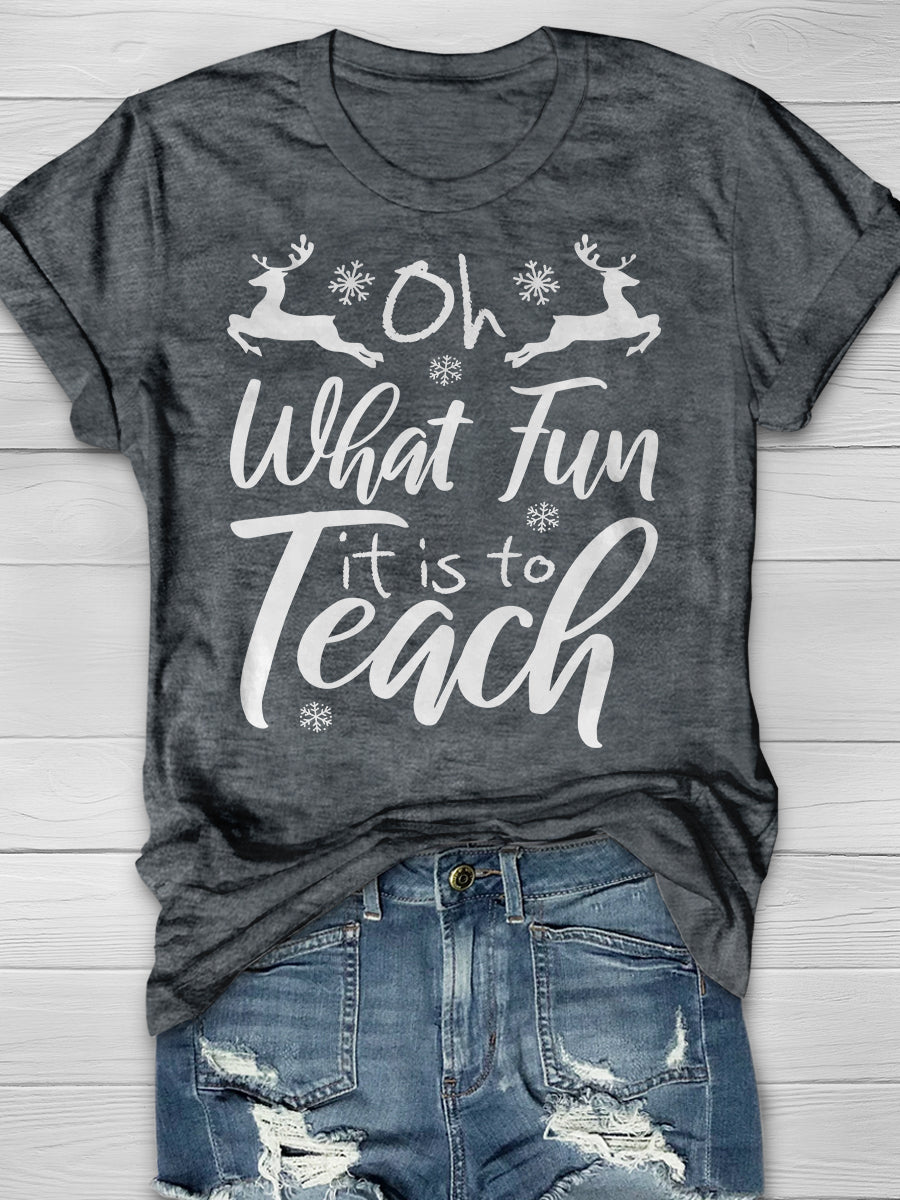 Oh What Fun It Is To Teach Funny Christmas Print Graphic T-shirts
