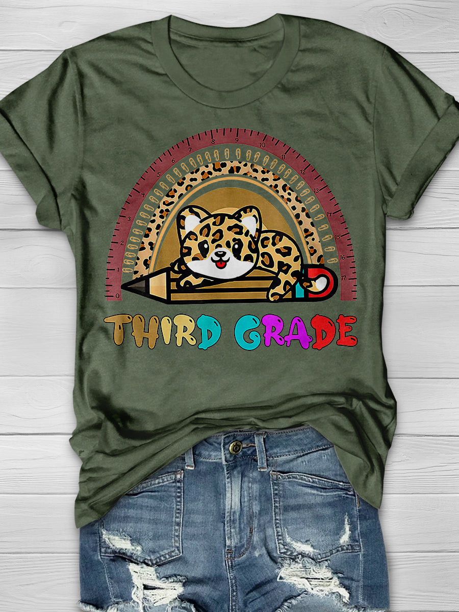 Third Grade Leopard Print Graphic T-shirts