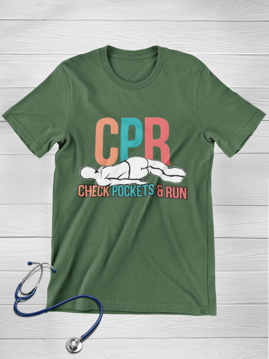 CPR Check Pocket & Run Nurse Graphic T-shirt