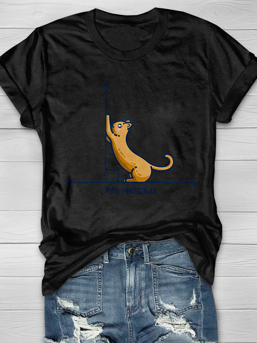 Purr Pendicular Cute Maths Cat Premium Print Short Sleeve T-shirt