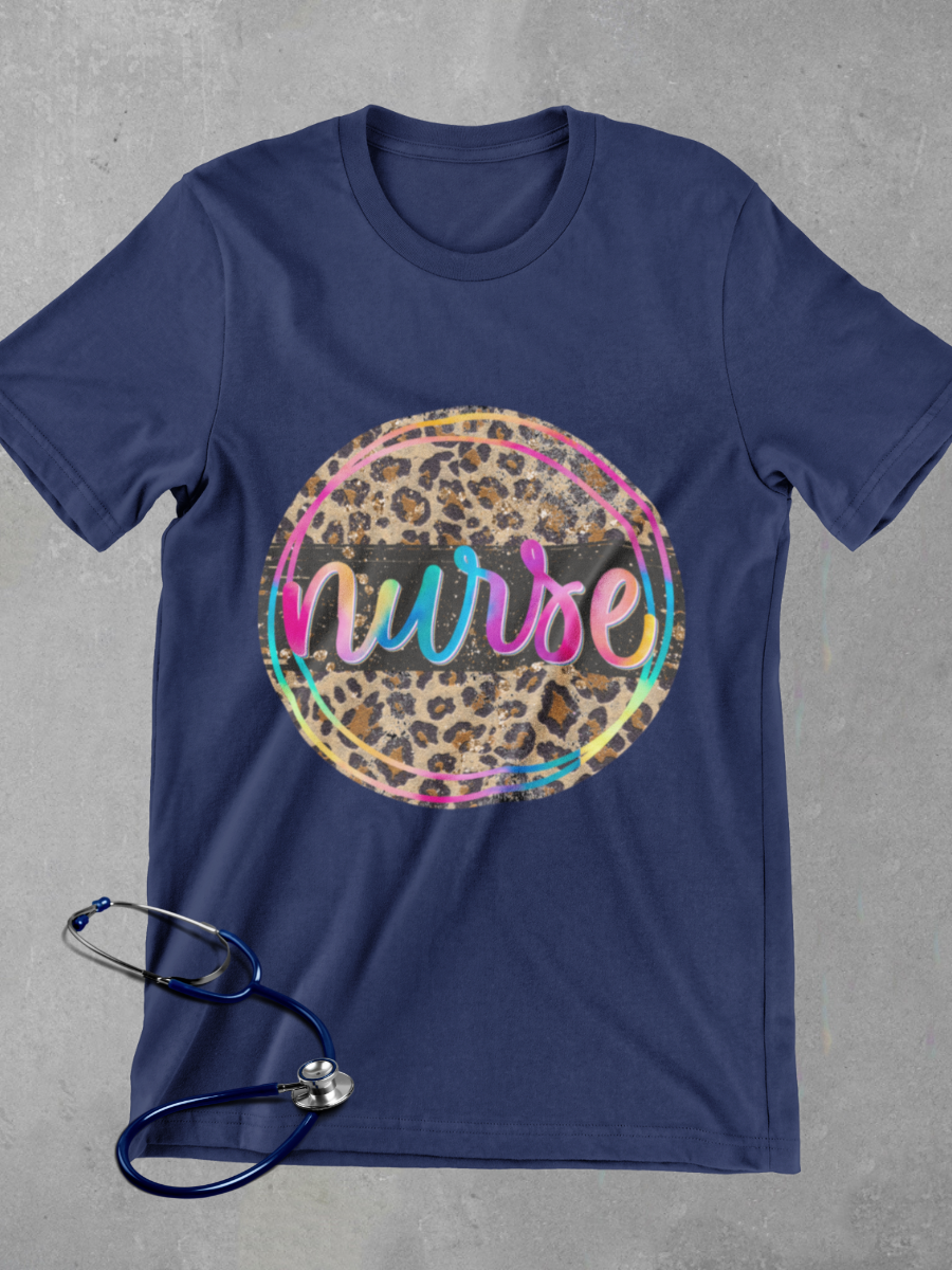 Leopard Pattern Nurse Graphic T-shirt