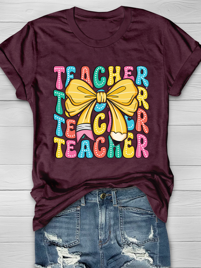 Teacher Pencil Bow Graphic T-shirts